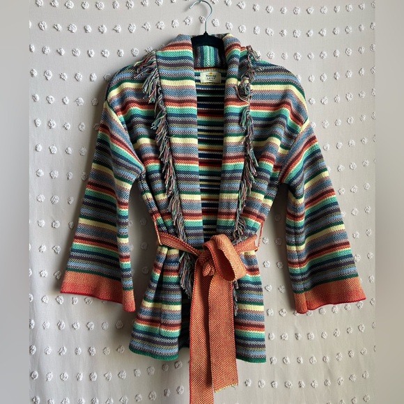 Marine Layer Alamere Long Fringe Belted Striped Cardigan Sweater Sz S - Picture 1 of 6